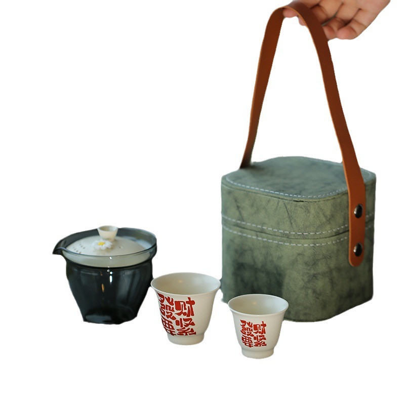 Portable travel tea set one pot two cups