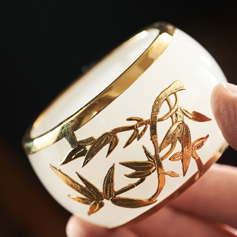 Gold inlaid jade glazed jade porcelain Kung Fu tea set large set home gift box