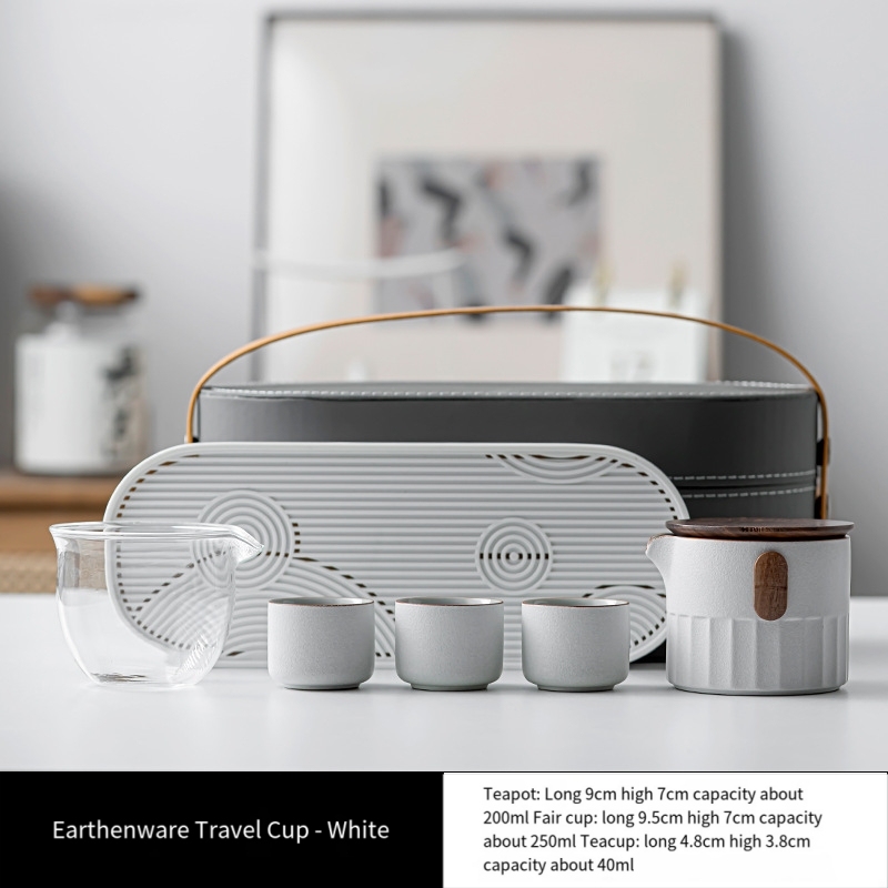 Japanese simple black pottery outdoor travel portable tea set small set