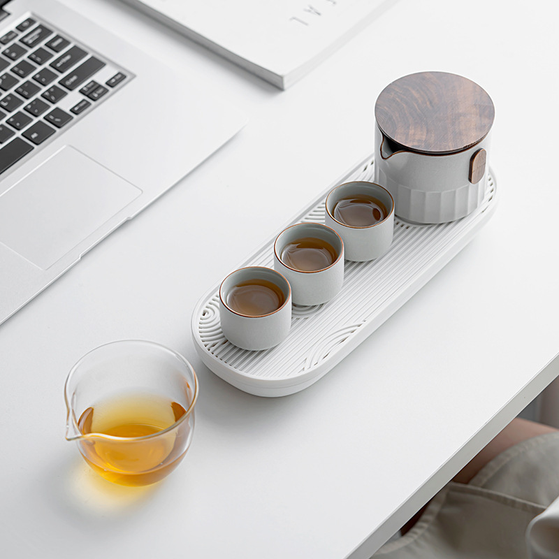 Japanese simple black pottery outdoor travel portable tea set small set