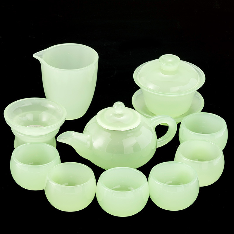 Solid colored glass Chinese high-end glass Xiu sapphire porcelain gongfu tea set