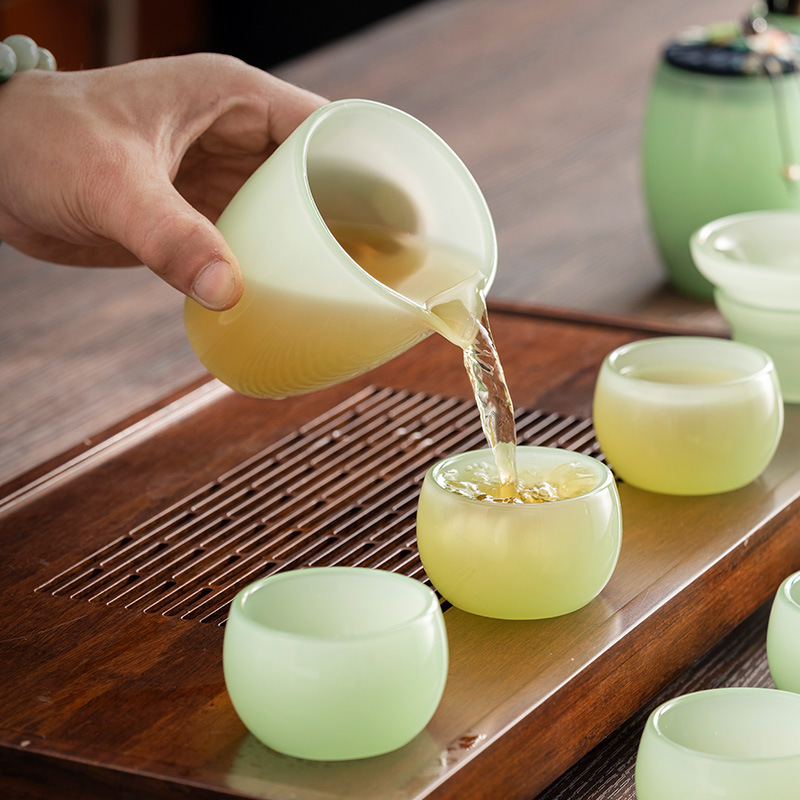 Solid colored glass Chinese high-end glass Xiu sapphire porcelain gongfu tea set