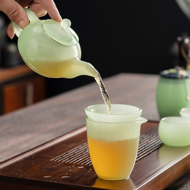 Solid colored glass Chinese high-end glass Xiu sapphire porcelain gongfu tea set