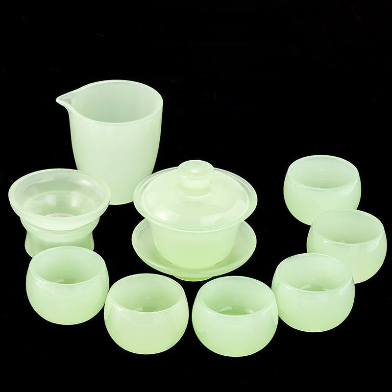 Solid colored glass Chinese high-end glass Xiu sapphire porcelain gongfu tea set