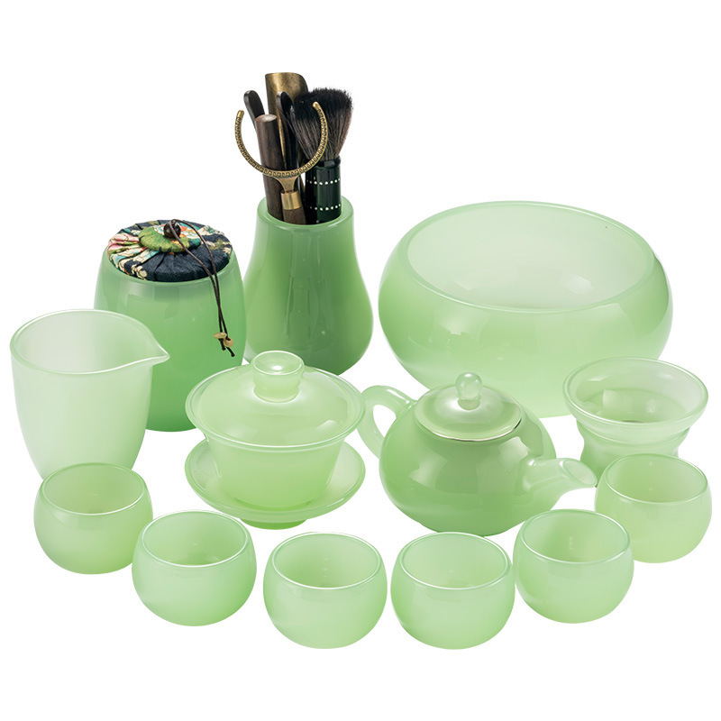 Solid colored glass Chinese high-end glass Xiu sapphire porcelain gongfu tea set