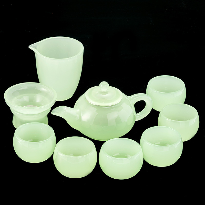 Solid colored glass Chinese high-end glass Xiu sapphire porcelain gongfu tea set