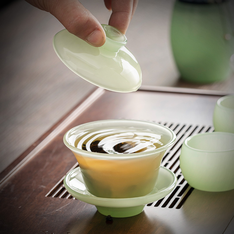 Solid colored glass Chinese high-end glass Xiu sapphire porcelain gongfu tea set