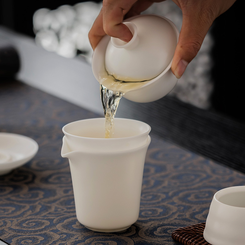 Mutton-fat jade ice seed white jade porcelain kungfu tea set