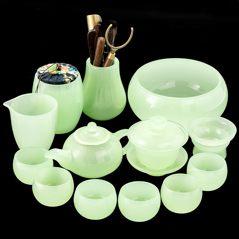 Solid colored glass Chinese high-end glass Xiu sapphire porcelain gongfu tea set