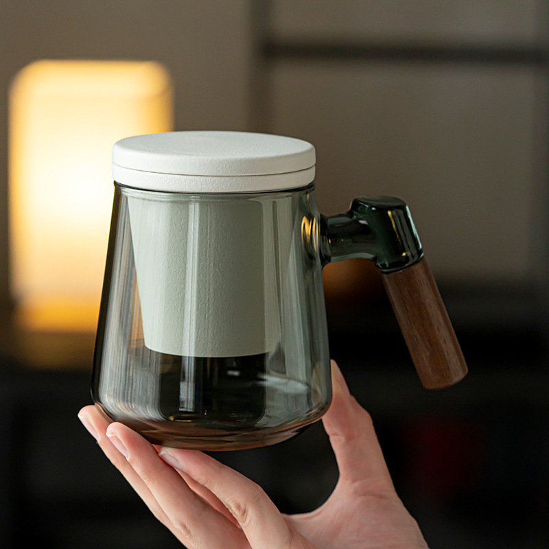 High-looking creative handle glass tea and water separated office cup