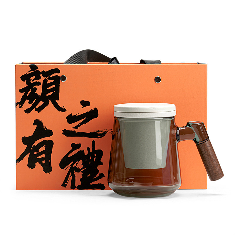 High-looking creative handle glass tea and water separated office cup