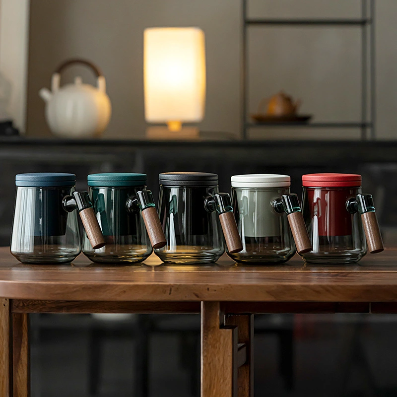 High-looking creative handle glass tea and water separated office cup