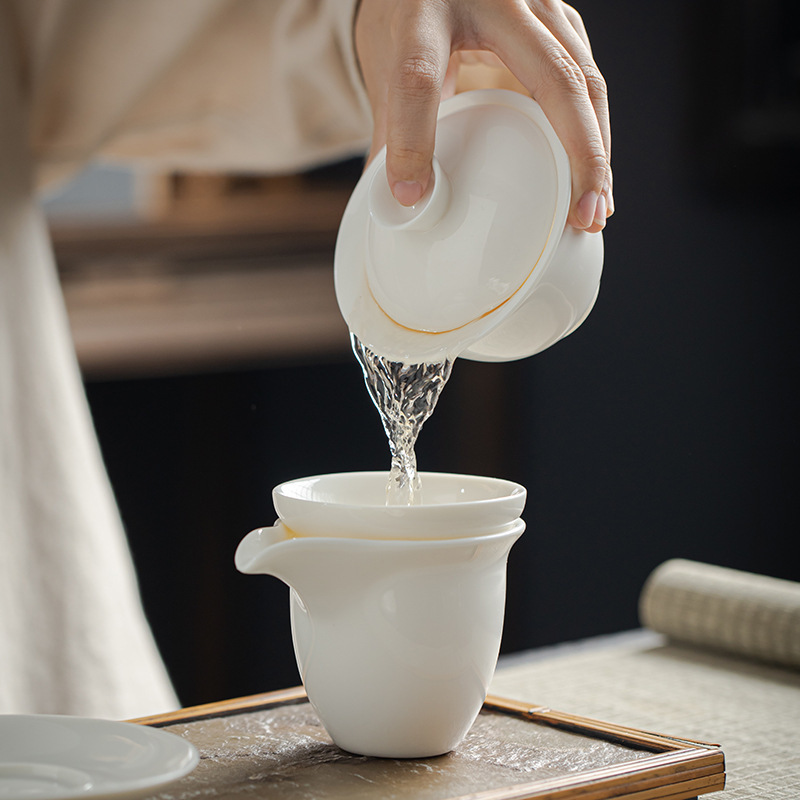 Mutton fat jade white porcelain tea set