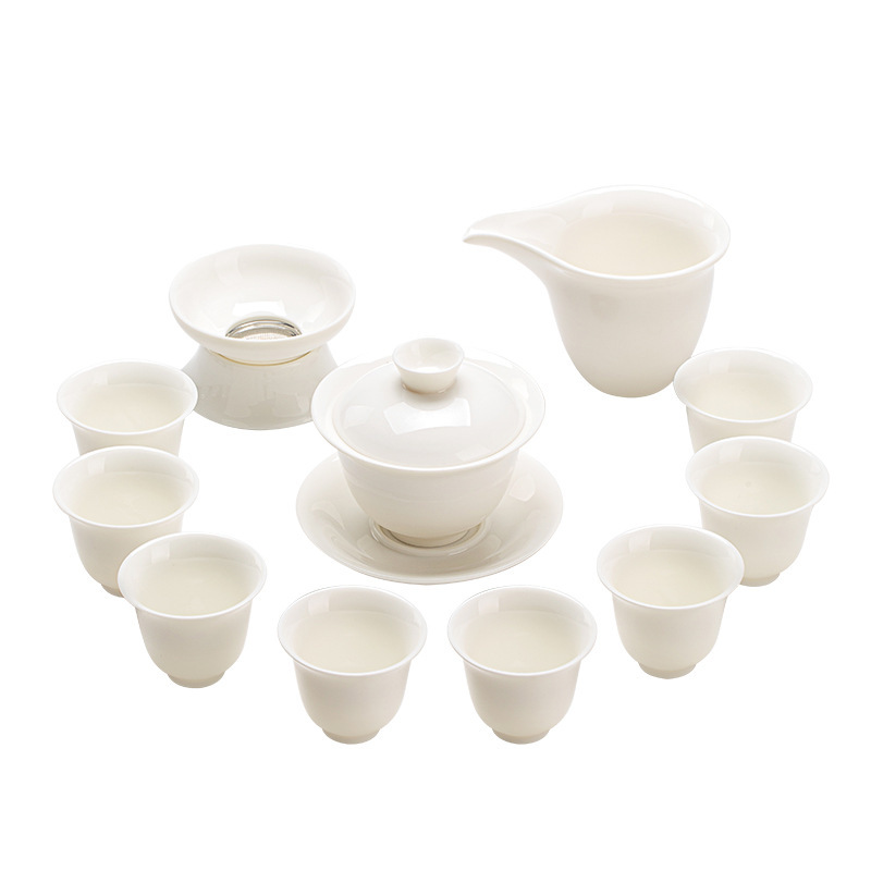 Mutton fat jade white porcelain tea set