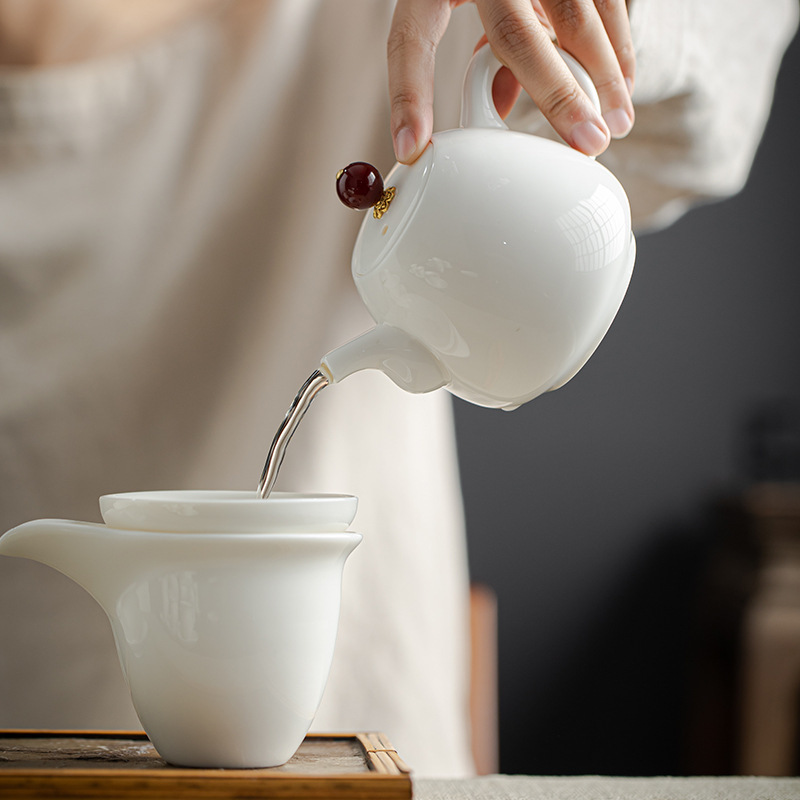 Mutton fat jade white porcelain tea set