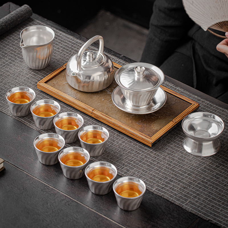 Gilt silver tea service set