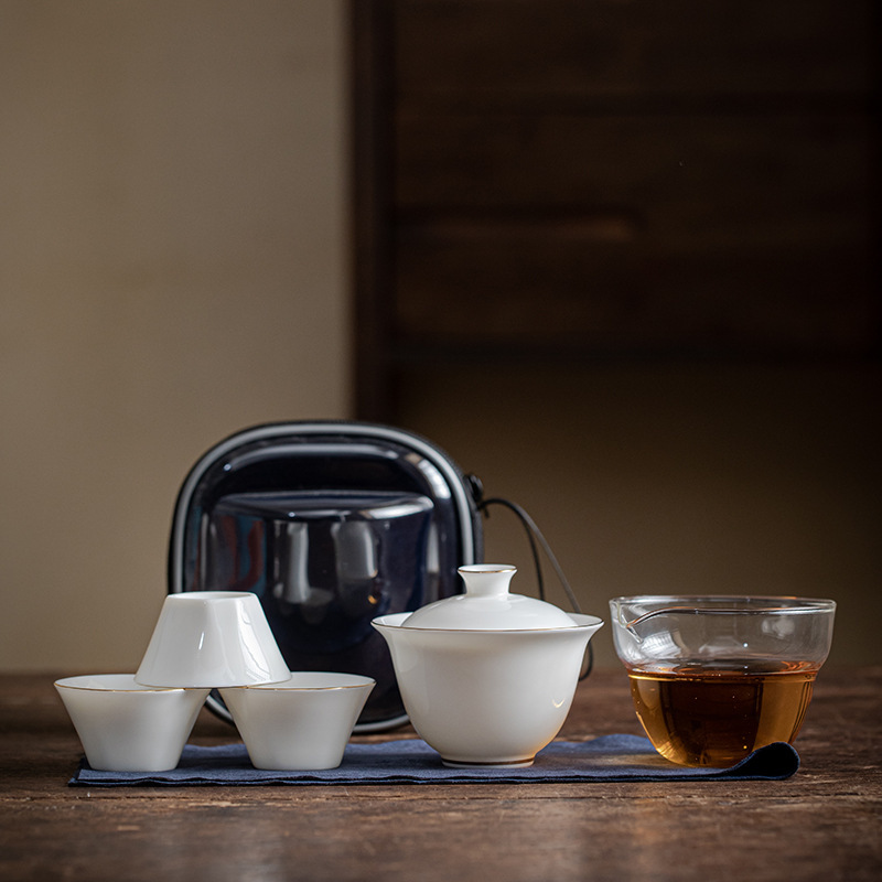 Suet-fat jade white porcelain travel tea set