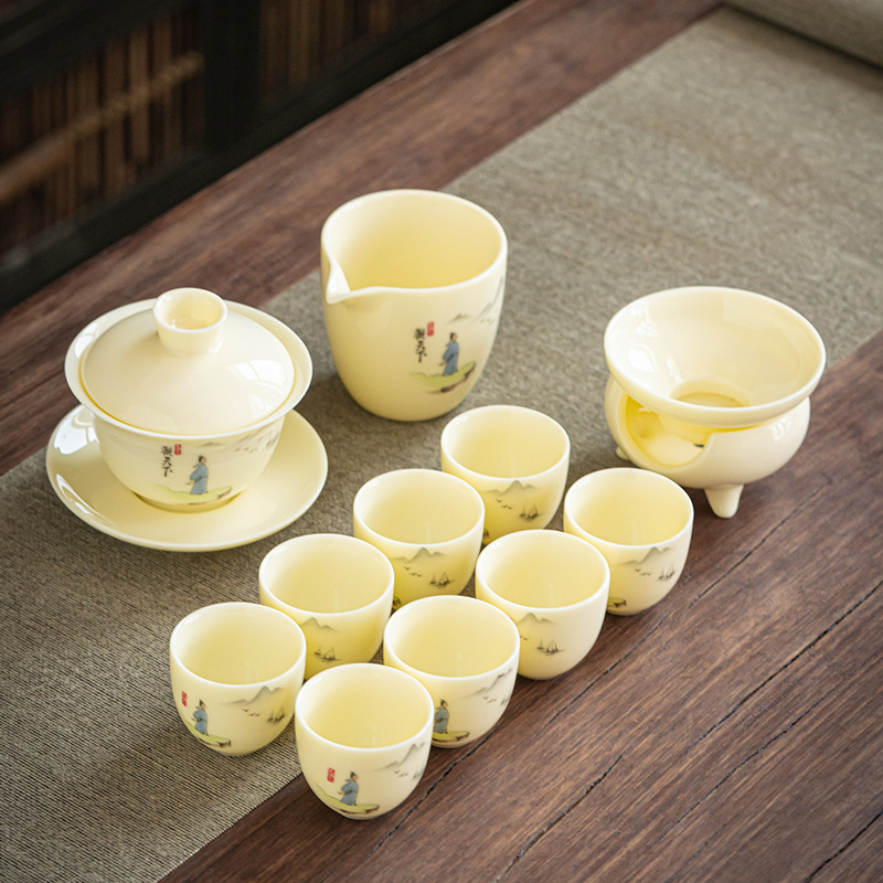 Suet Jade Gemstone Yellow Tea Set