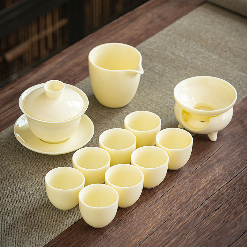 Suet Jade Gemstone Yellow Tea Set