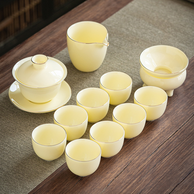Suet Jade Gemstone Yellow Tea Set
