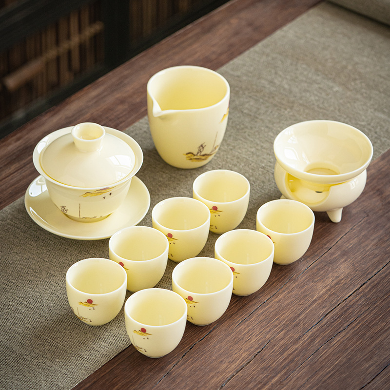 Suet Jade Gemstone Yellow Tea Set