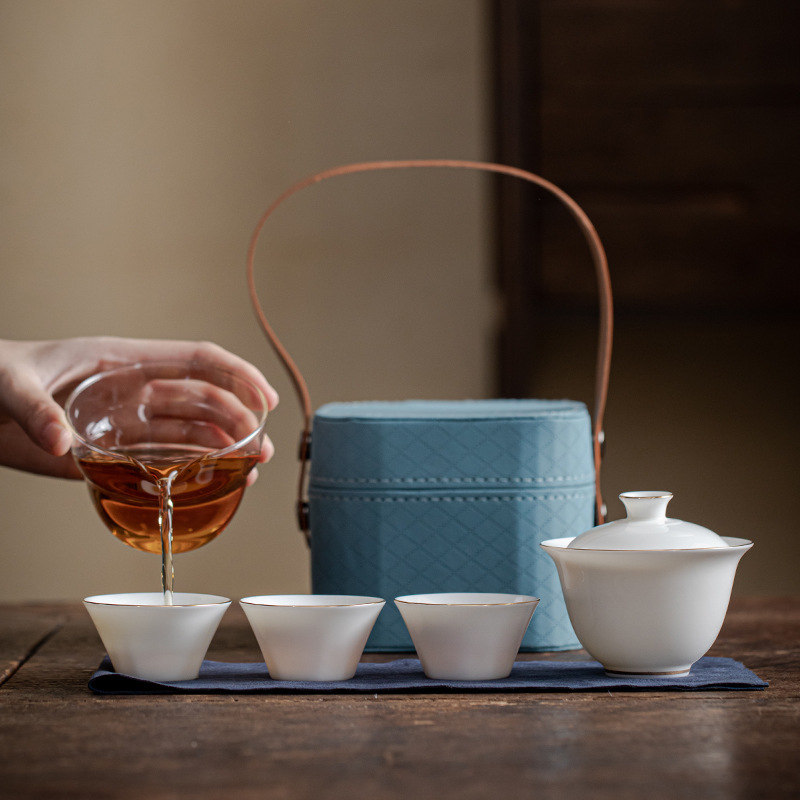 Suet-fat jade white porcelain travel tea set