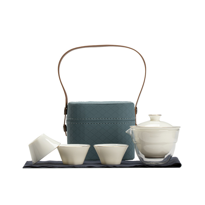 Suet-fat jade white porcelain travel tea set
