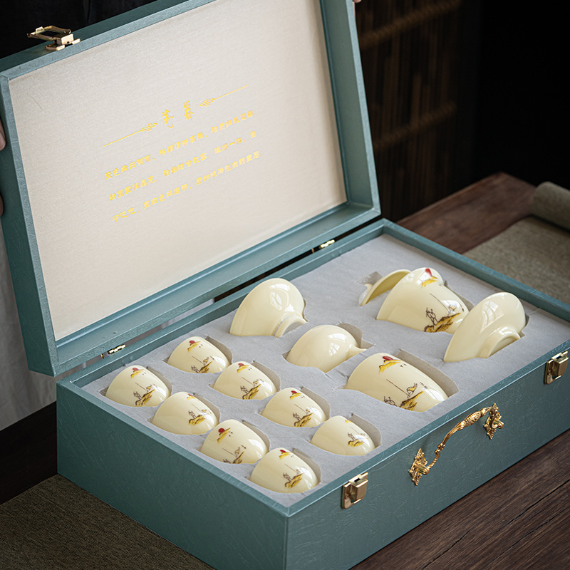 Suet Jade Gemstone Yellow Tea Set