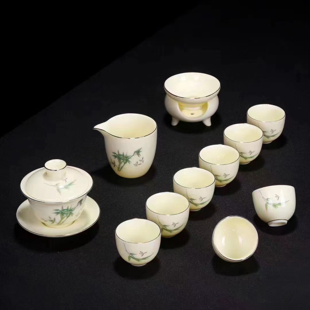 Suet Jade Gemstone Yellow Tea Set