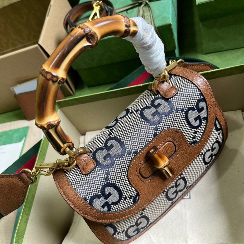 GUCCI BAMBOO 1947 JUMBO GG SMALL TOP HANDLE BAG