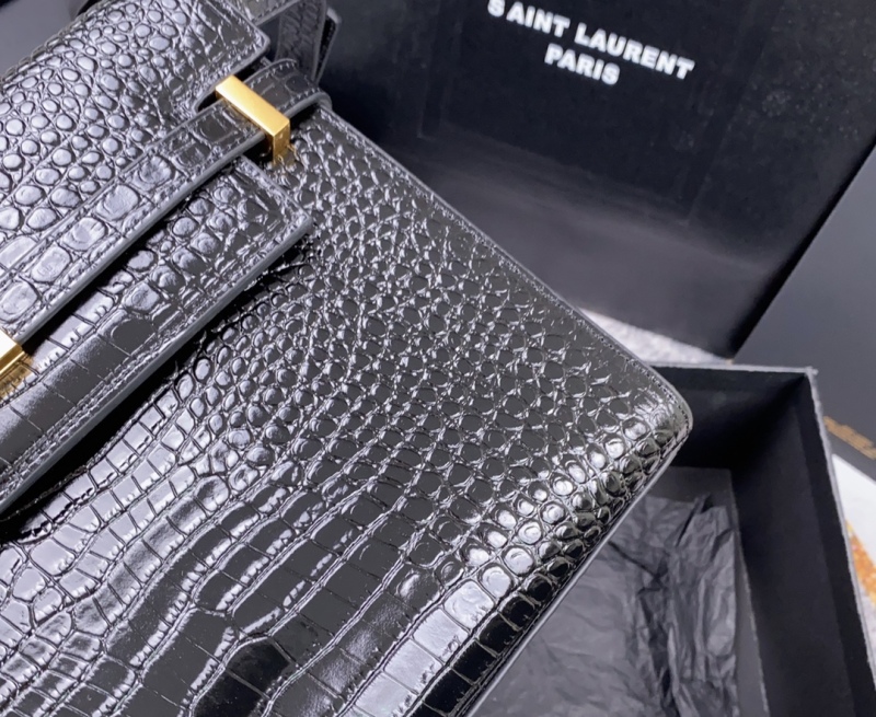 MANHATTAN SHOULDER BAG IN CROCODILE-EMBOSSED SHINY LEATHER