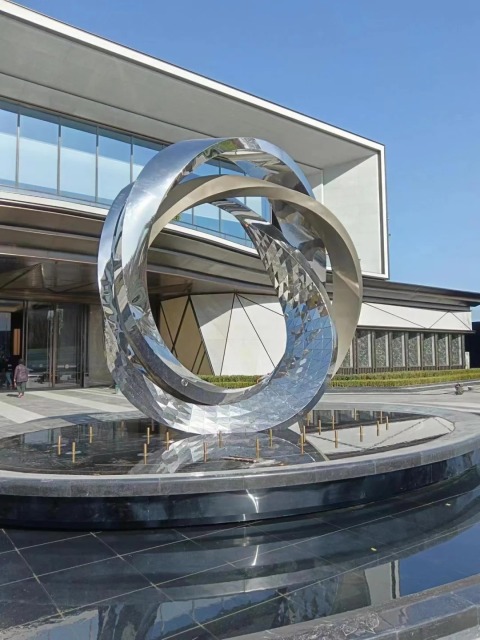 Large Modern Stainless Steel Mirror Ring Sculpture