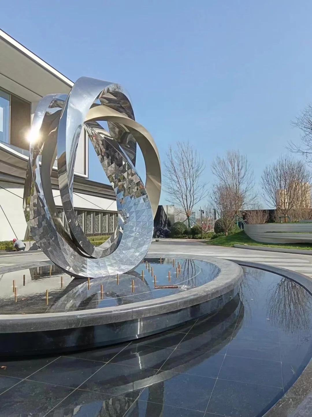 Large Modern Stainless Steel Mirror Ring Sculpture