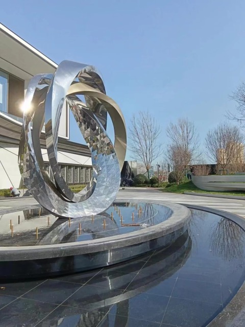 Large Modern Stainless Steel Mirror Ring Sculpture