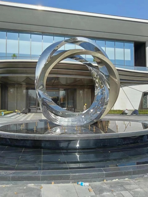 Large Modern Stainless Steel Mirror Ring Sculpture