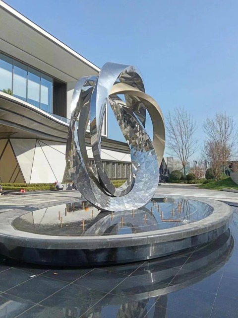 Large Modern Stainless Steel Mirror Ring Sculpture