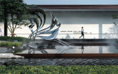 Elegant Polished Stainless Steel Abstract Waterscape Sculpture