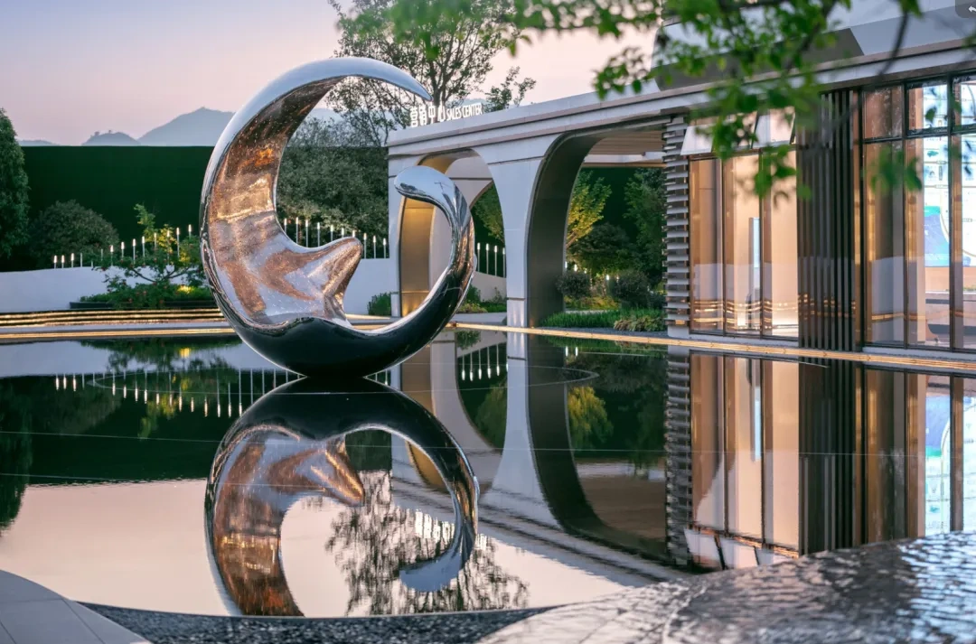 Outdoor Stainless Steel Water Feature Bright Moon Sculpture