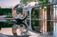 Outdoor Stainless Steel Water Feature Bright Moon Sculpture