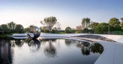 Outdoor Stainless Steel Water Feature Bright Moon Sculpture
