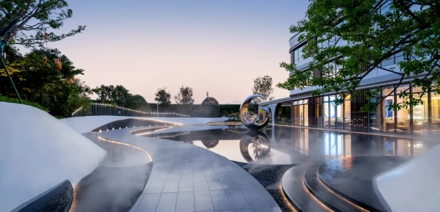 Outdoor Stainless Steel Water Feature Bright Moon Sculpture