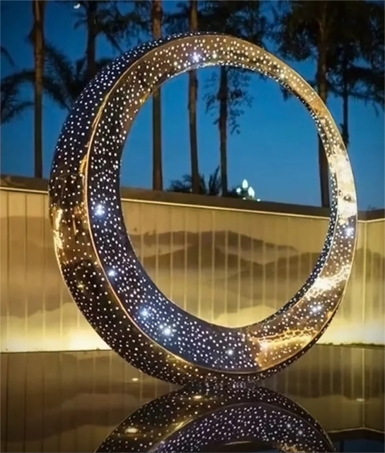 Metal Light Ring Sculpture for Outdoor Decor