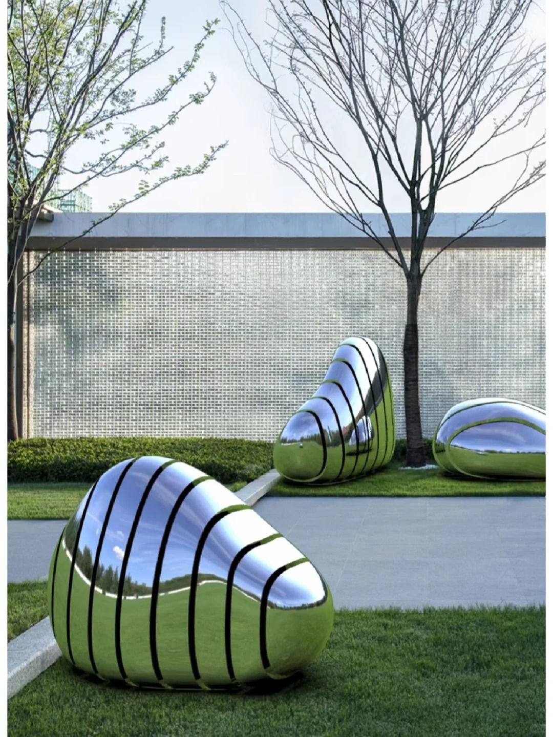 Modern Abstract Pebbles Stainless Steel Sculpture
