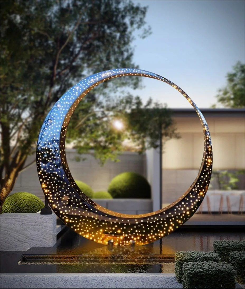 Metal Light Ring Sculpture for Outdoor Decor