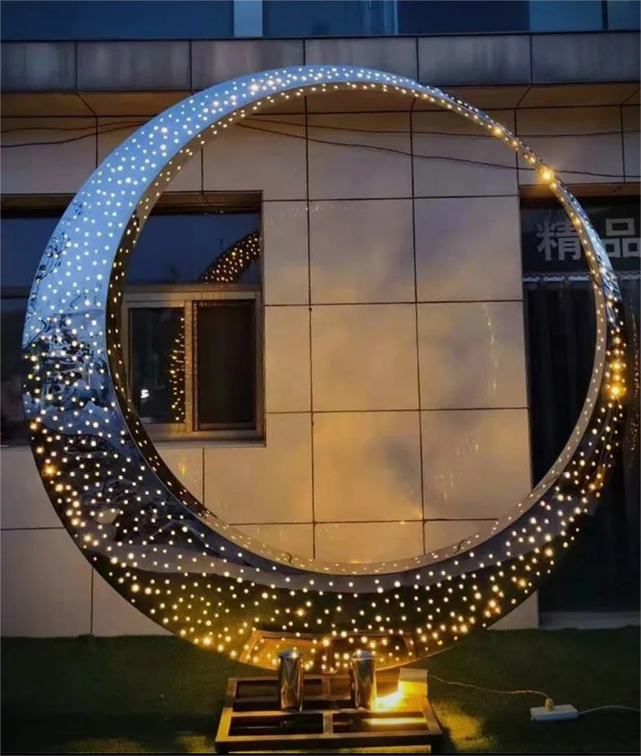 Metal Light Ring Sculpture for Outdoor Decor