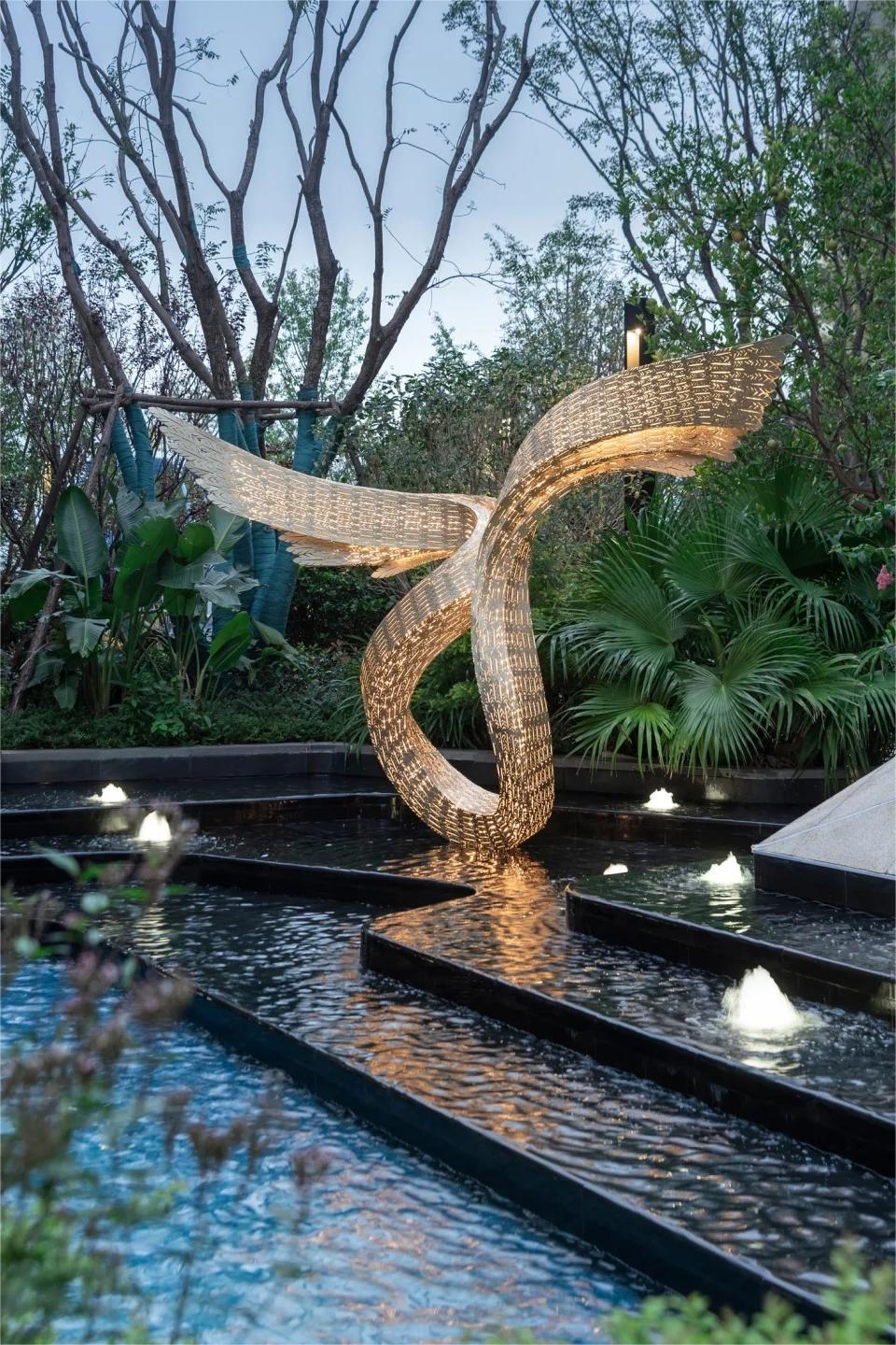 Abstract Wings Stainless Steel Sculpture With Lights