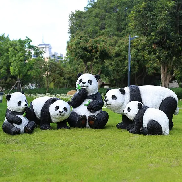 Outdoor Decor Fiberglass Panda Garden Sculpture