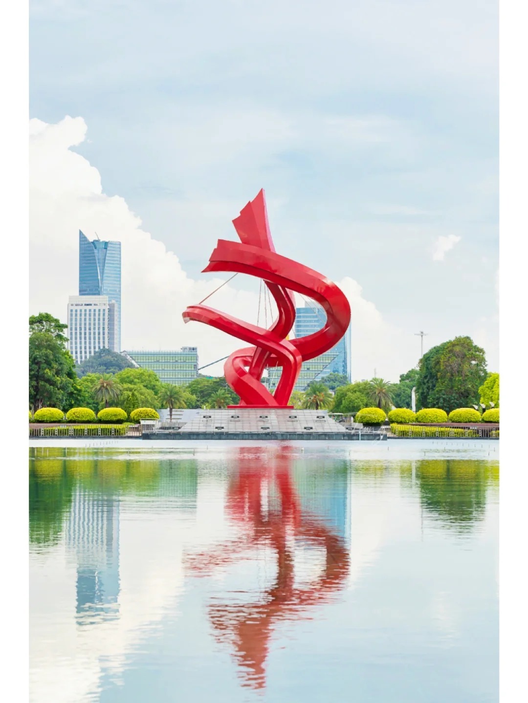 Urban Landscape Metal Red Ribbons Art Sculpture