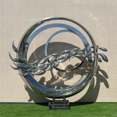 Outdoor Decor Stainless Steel Ring and Fish Art Sculpture