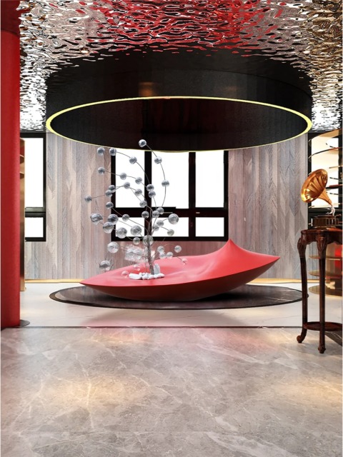 Indoor Stainless Steel Tree Boat Abstract Art Sculpture